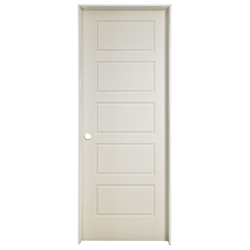 Metrie Riverside Prehung Interior Door - Right-Hand Swing - White 5-Panel Traditional - 28-in W x 80-in H