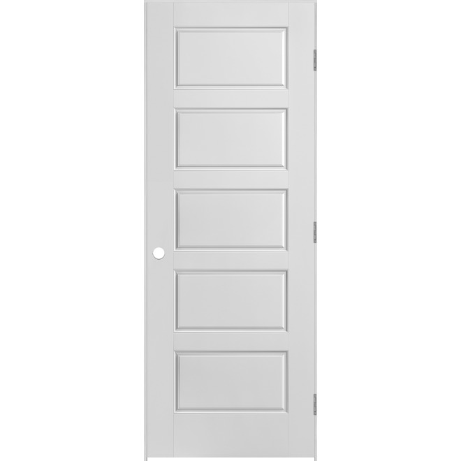 Metrie Riverside 30-in x 80-in White 5-Panel Square Hollow Core Primed Wood Left Hand Single Prehung Interior Door