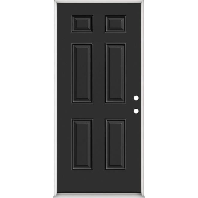 Metrie Exterior Steel Door with 6 Panels Lefthand Swing 32 x 80-in - Black
