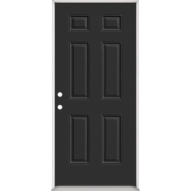 Metrie Exterior Steel Door with 6 Panels Righthand Swing 32 x 80-in - Black