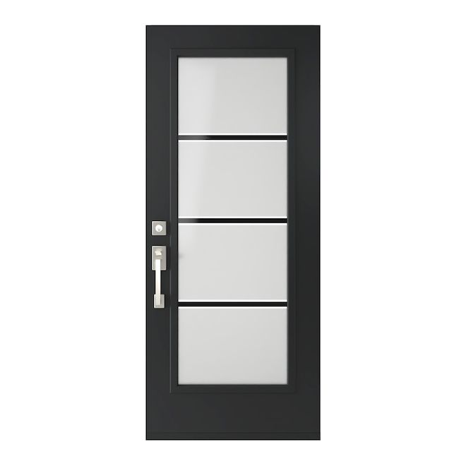 Metrie Exterior Steel Door with 4 Lites Righthand Swing 34 x 80-in - Black