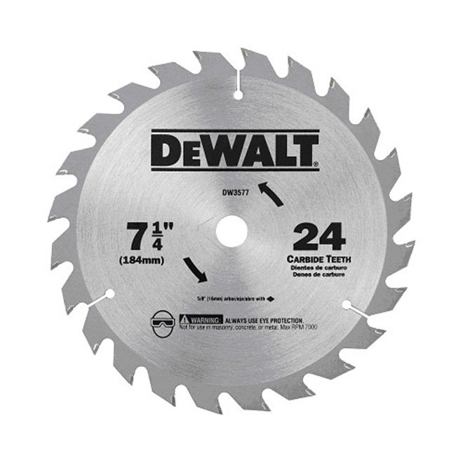 DEWALT Carbide Circular Saw Blade - 7 1/4-in Dia - 24 Tooth - 5/8-in Arbour Dia