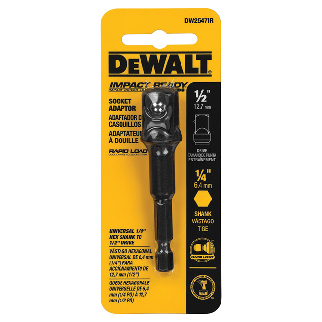 DEWALT Impact Ready Standard Socket Adapter - 1/2-in Dia - Hex-Drive - Black Oxide