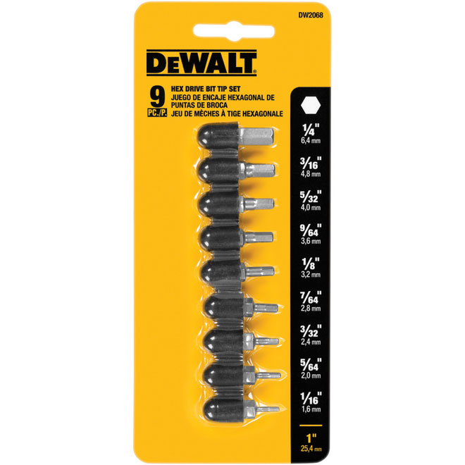 DEWALT 9-Piece Hex Drive Bit Set - S2 Steel - Hex Shank - Various Sizes