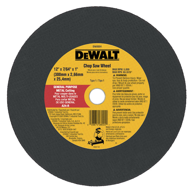 DEWALT 12-in x 7/64-in x 1-in Chop Saw Wheel