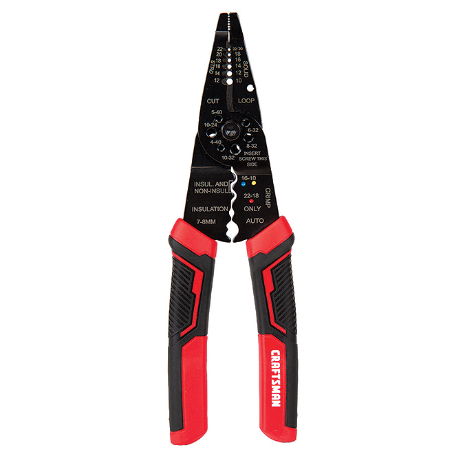 CRAFTSMAN 8-In 10-22 AWG Bimaterial Grip Wire Stripper Cutter and Crimper
