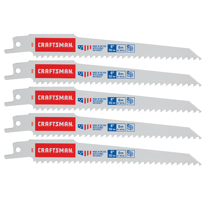 CRAFTSMAN Wood Cutting Reciprocating Saw Blades - 6-in L - 6 TPI - 5 Per Pack