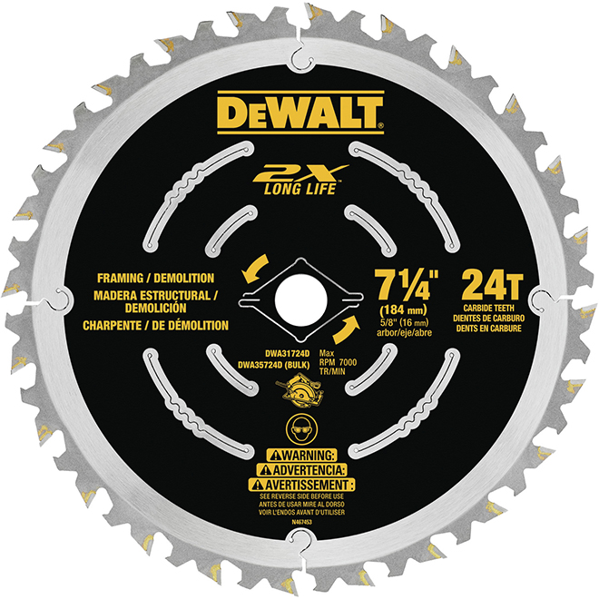 DEWALT Carbide Demolition Circular Saw Blade - Carbide - 7 1/4-in Dia - 24 Tooth - 18? Hook Angle