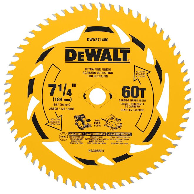 DEWALT Wood Circular Saw Blade 7 1/4-in Dia 60 Carbide Tooth - ATB Grind