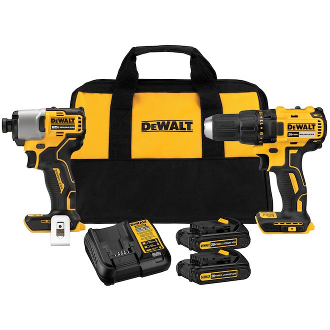 DEWALT 20 V Max Cordless Brushless Drill/Driver Tool Kit - Includes Drill, Impact Driver, 2 Batteries and Charger