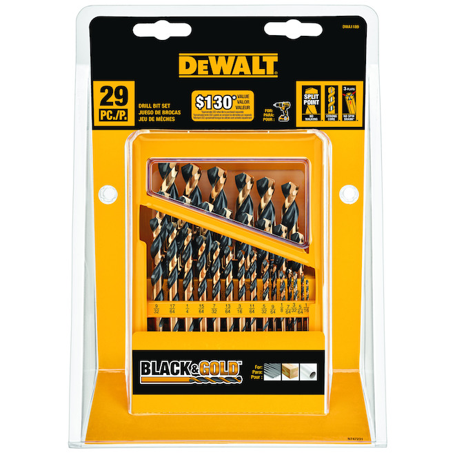 DEWALT Black and Gold 29-Piece Assorted Coated HSS Right Handed Twist Drill Bit Set