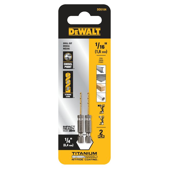DEWALT 2-Piece 1/16-in x 2-1/4-in Titanium Nitride Coated HSS Right Handed Twist Drill Bit