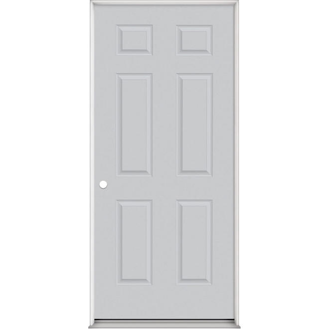 VALU+ 32-in W x 80-in H Prehung 6-Panel Grey Steel Outdoor Entry Door - Right-Hand Inswing