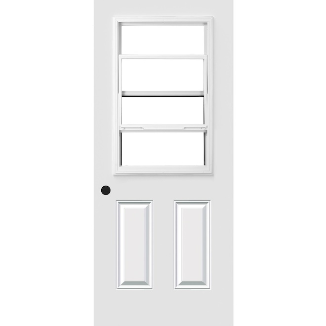 Portes A.R.D. Exterior Steel Door with Glass-Insert White 34 x 80-In Right-Handed Swing