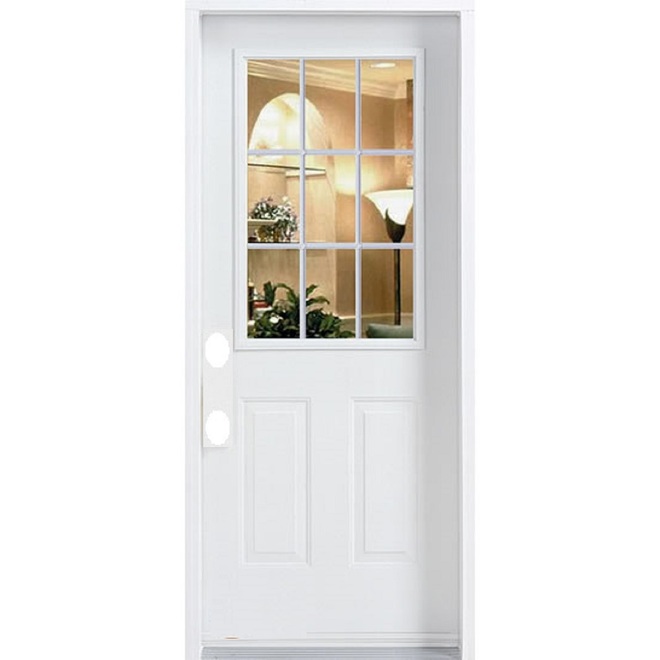 Portes A.R.D. Right Hinge 9 Lite Exterior Steel Door 35.3-in x 82.5-in White