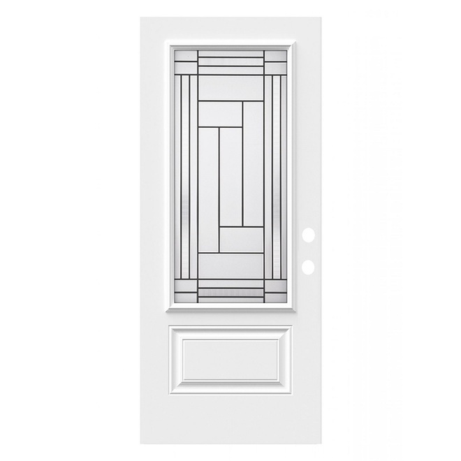 Portes A.R.D. Louisbourg Exterior Steel Door 48-In Serigra Lite Left Hinge 35.3-in x 82.5-in White