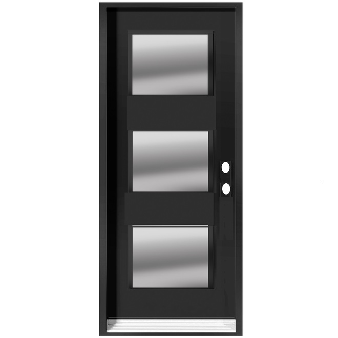Portes A.R.D. 35.3-in x 82.5-in Exterior 3-Lite Steel Door Left Hinge Matte Black