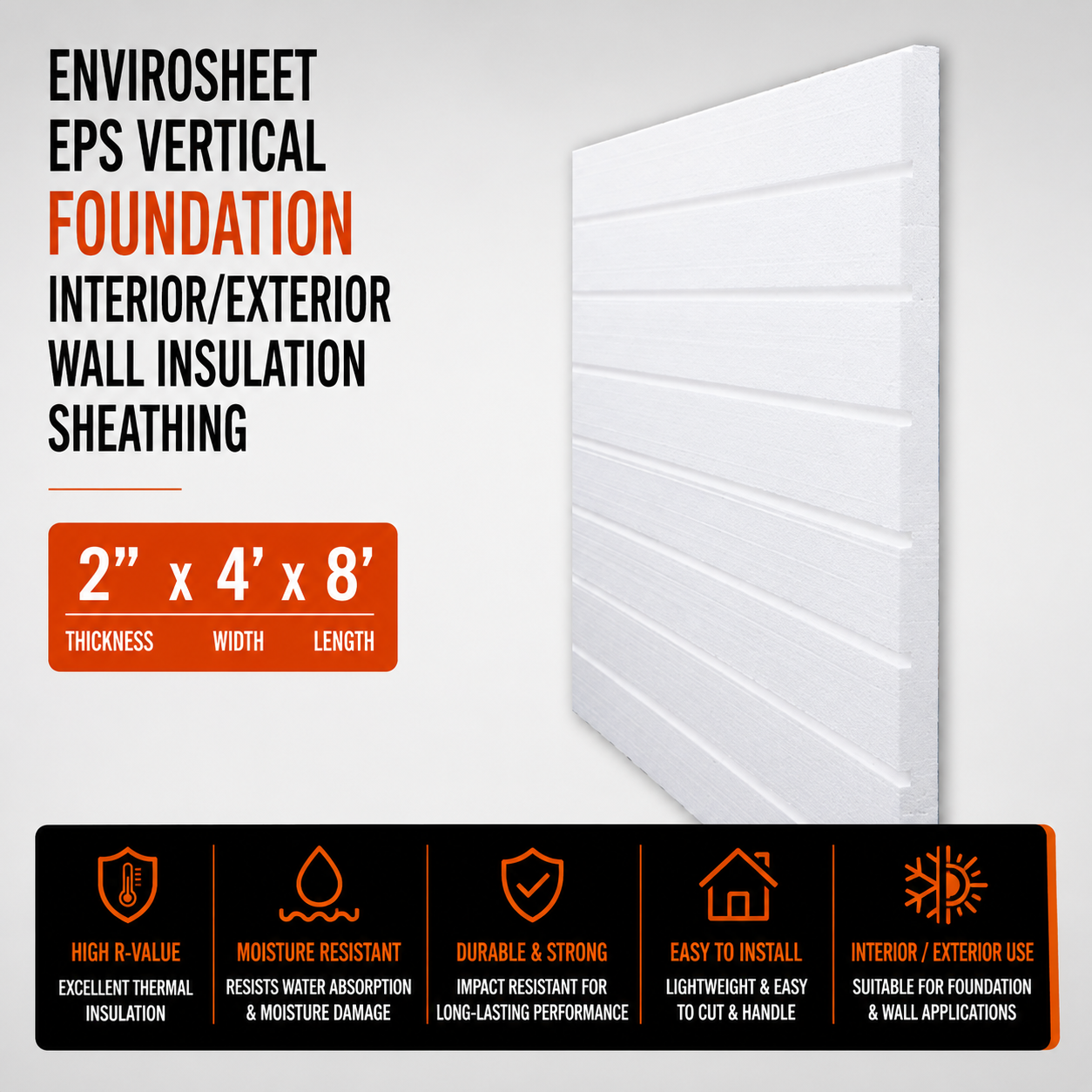 Envirosheet EPS Vertical Foundation Interior/Exterior Wall Insulation Sheathing (2-in x 4-ft x 8-ft)