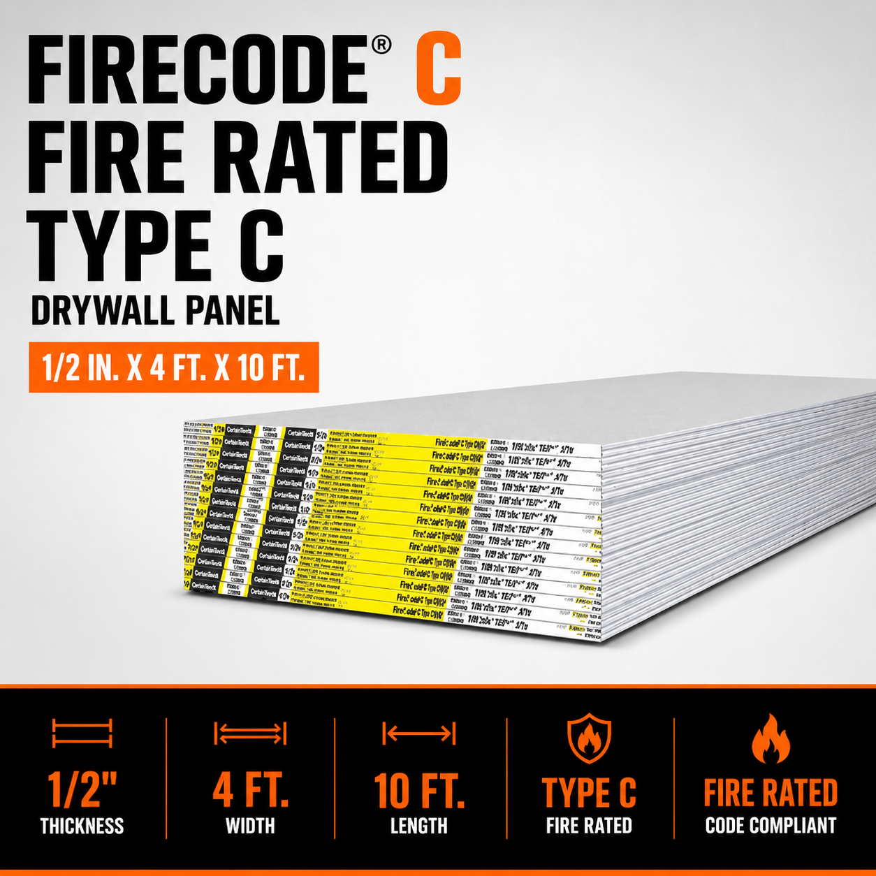 1-2 in x 4 ft x 10 ft Fire Rated Type C Drywall Panel