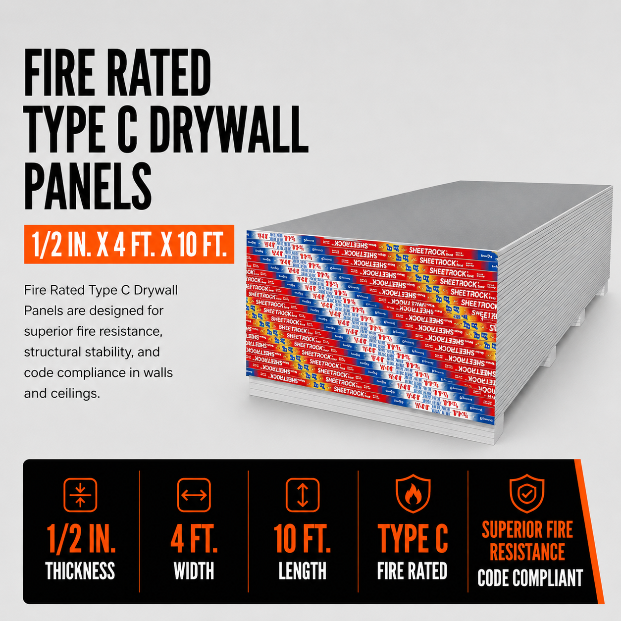 1-2 in x 4 ft x 10 ft Fire Rated Type C Drywall Panel