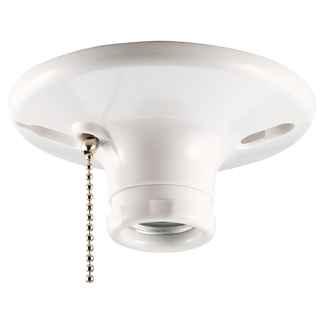Eaton White Ceiling Socket With Beaded Pull Chain - Medium Base - 660-watt - 250-volt