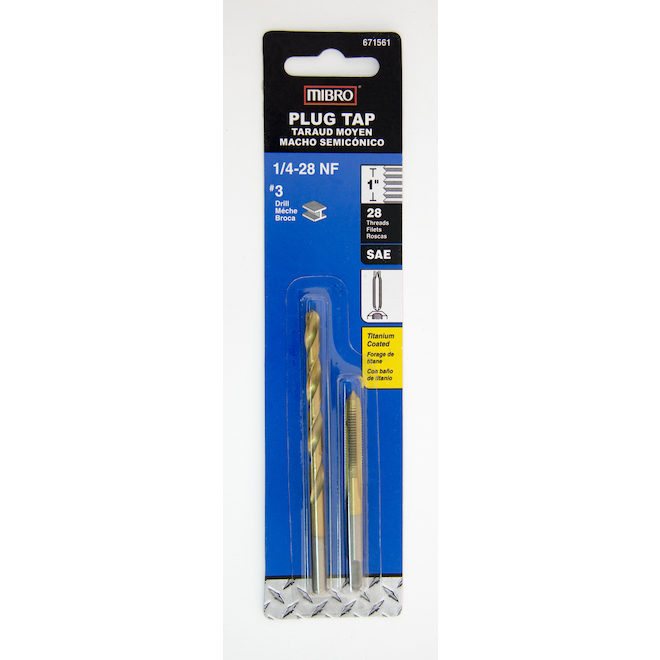 MIBRO 1/4-In-28 3-Flute Alloy Steel Plug Tap with Drill Bit