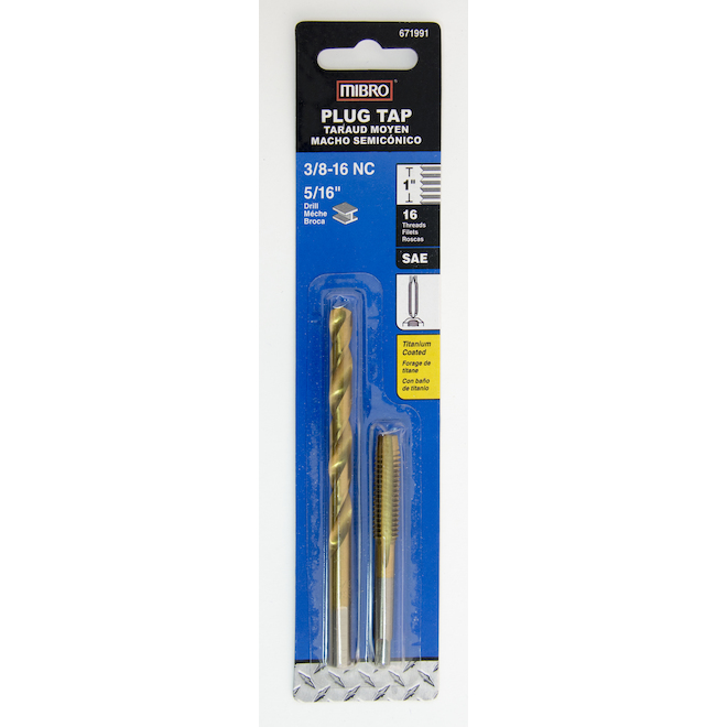 MIBRO 3/8-In-16 4-Flute Alloy Steel Plug Tap with Drill Bit