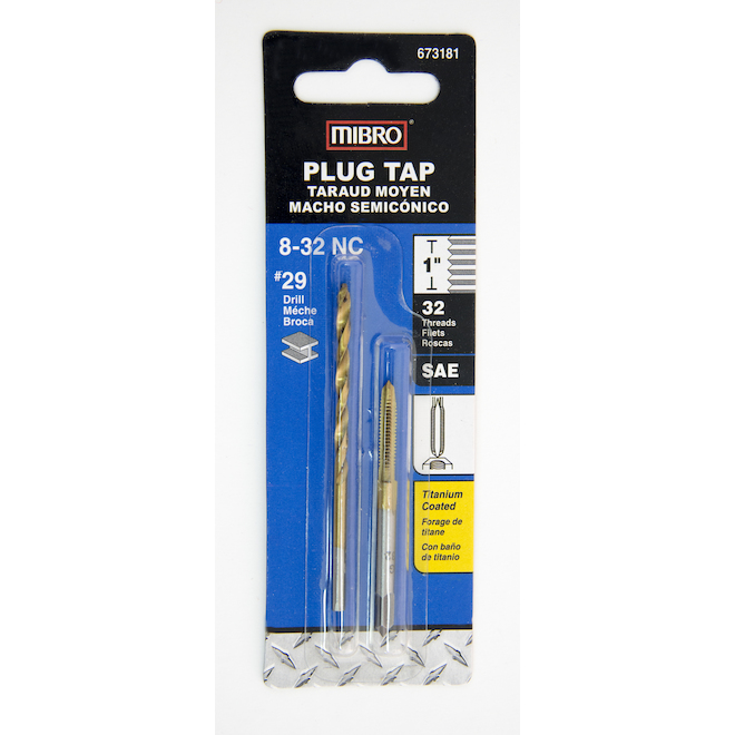 MIBRO 8-32 3-Flute Alloy Steel Plug Tap with Drill Bit