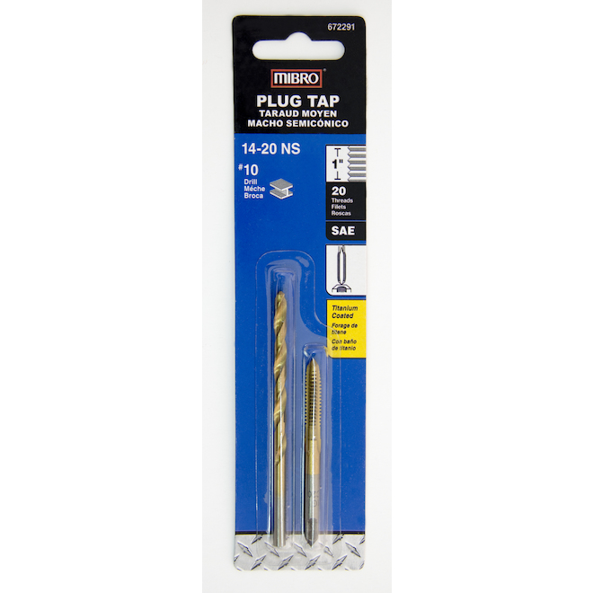 MIBRO 14-20 3-Flute Alloy Steel Plug Tap with Drill Bit