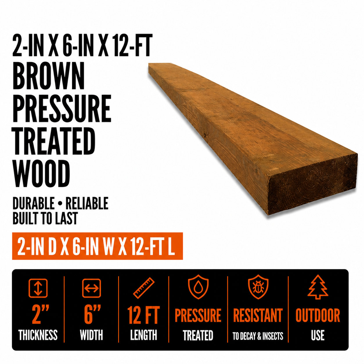 2-in x 6-in x 12-ft Brown Pressure Treated Wood