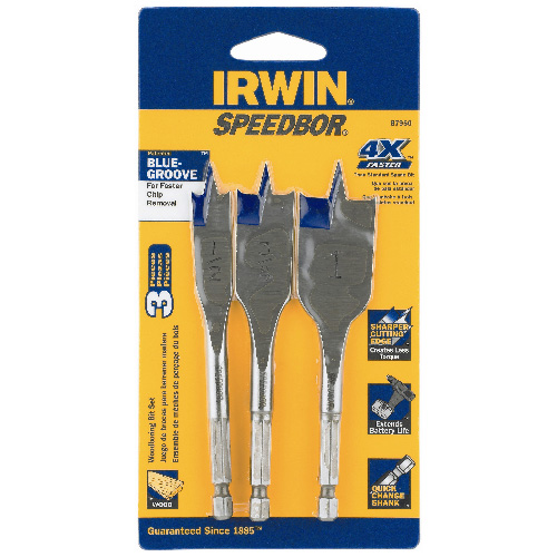 Irwin Speedbor Spade Drill Bits - 3-Piece Set - Double Cutting Spurs - Blue Groove Hex Shank