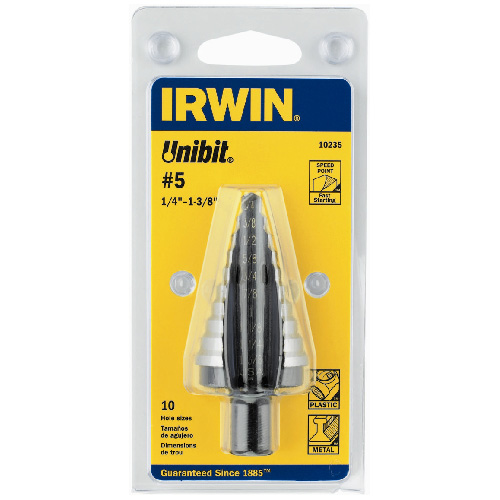 Irwin Unibit Fractional Step Drill Bit - #5 7/16-in - Hex Shank - 10 Hole Sizes - Speed Point