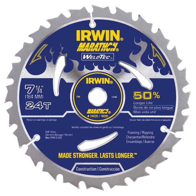 IRWIN Marathon with Weldtec 7-1/4-in 24-Tooth Standard tooth Carbide Circular Saw Blade