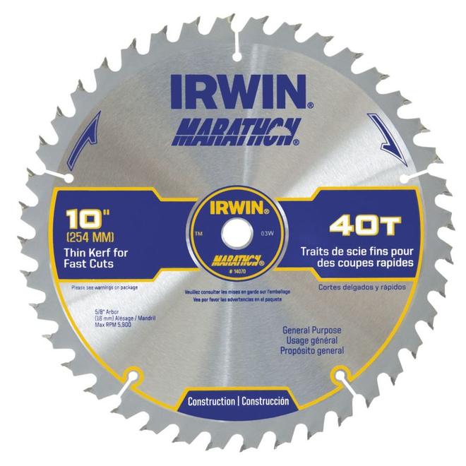IRWIN Marathon 10-in 40-Tooth Standard tooth Carbide Circular Saw Blade