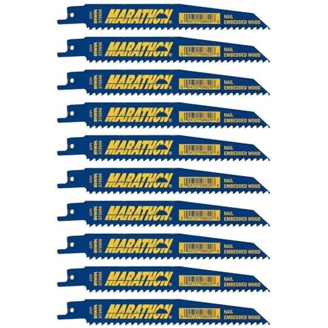 IRWIN 6-TPI Nail-Embedded Wood-Cutting Reciprocating Saw Blades