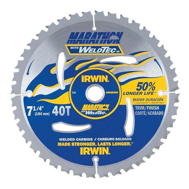 IRWIN Marathon with Weldtec 7-1/4-in 40-Tooth Standard tooth Carbide Circular Saw Blade