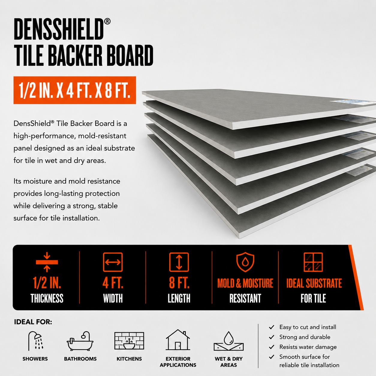 1/2 in. x 4 ft. x 8 ft. DensShield® Tile Backer Board