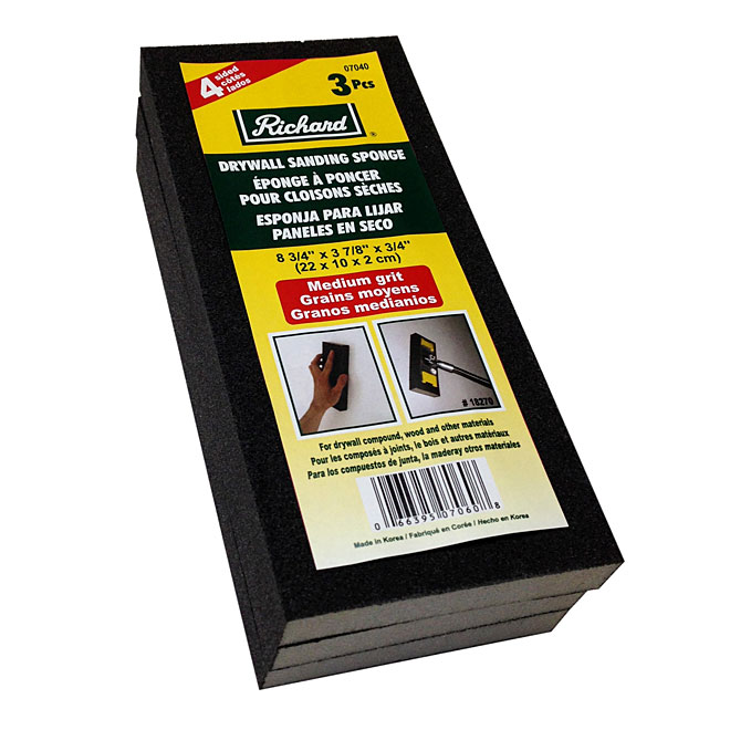 Richard 4-Sided Drywall Sanding Sponge - Medium Grit - 8 7/8-in L x 4-in W x 3/4-in H - 3 Per Pack