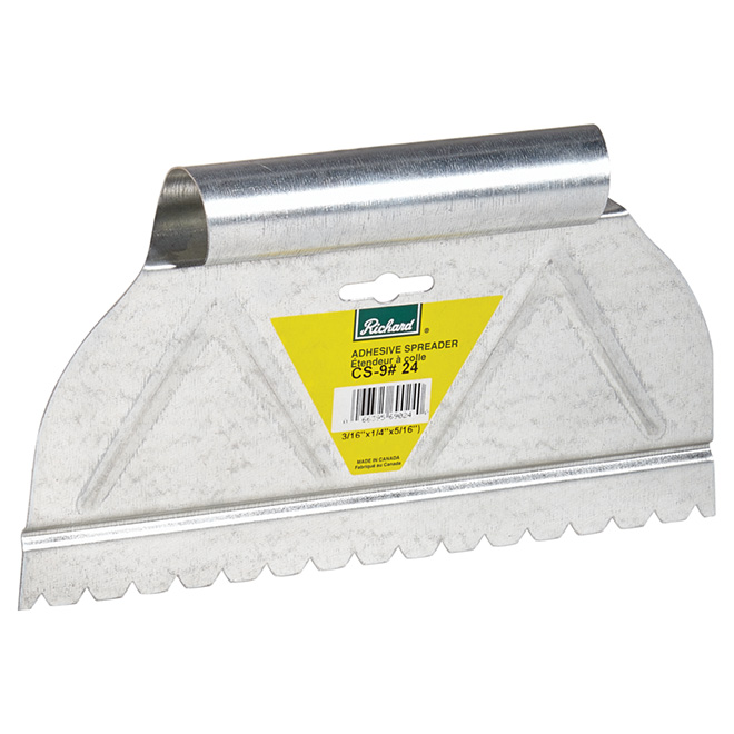 Richard Adhesive V Notch Spreader Trowel - Steel - Ridged Blade - 9-in W