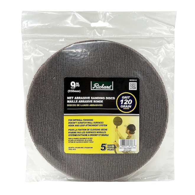 Richard Net Abrasive Sanding Discs 9-in Grit 120, 5 Sheets