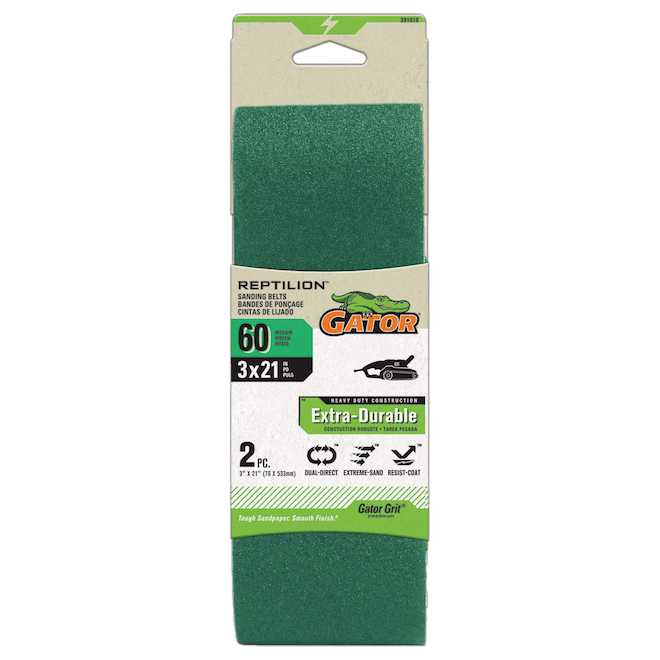Gator Reptilion Sanding Belts 3 x 21-in - 60-Grit - Pack of 2