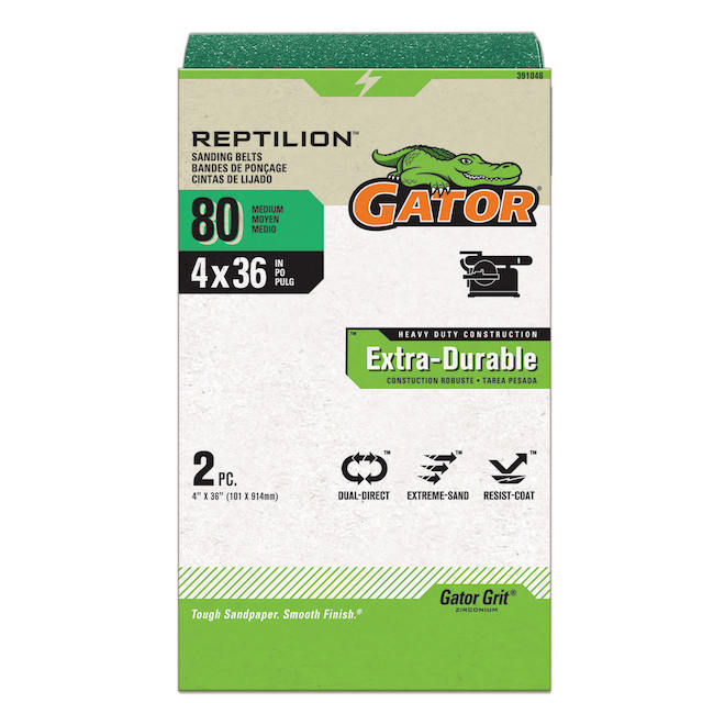 Gator Reptilion Sanding Belts 4 x 36-in - 80-Grit - Pack of 2