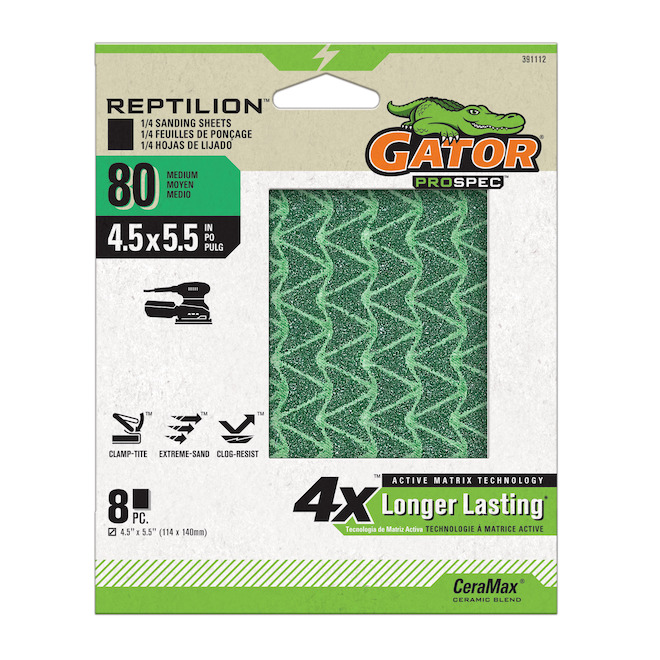 Gator 1/4 Sheet Sandpaper 4.5 x 5.5-in - 80-Grit - Pack of 6
