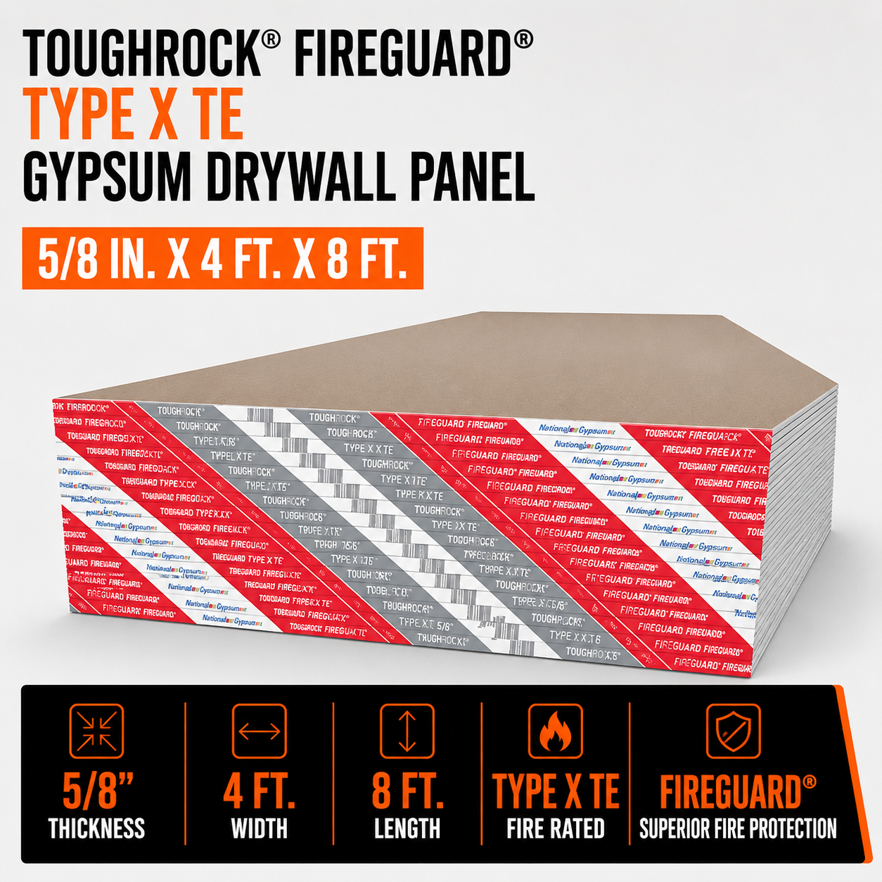 5-8-in x 4 ft x 8 ft ToughRock FireGuard Type X TE Gypsum Drywall Panel