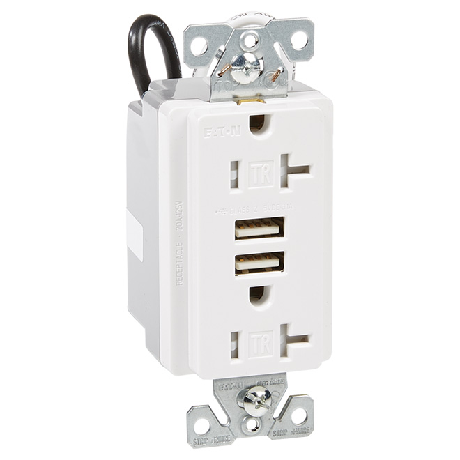 Eaton Wall Receptacle USB Outlet - Thermoplastic - 20-Amp - 125-Volt