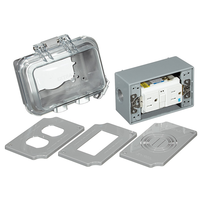 GFCI Weather Box - 15A 125v/AC - Horizontal - Grey