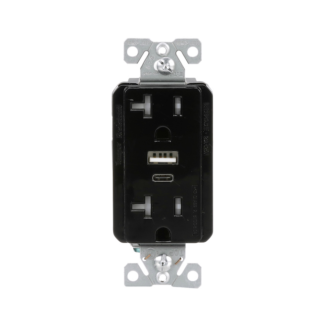 Eaton Duplex Receptacle Combined with USB Type A and Type C - Black