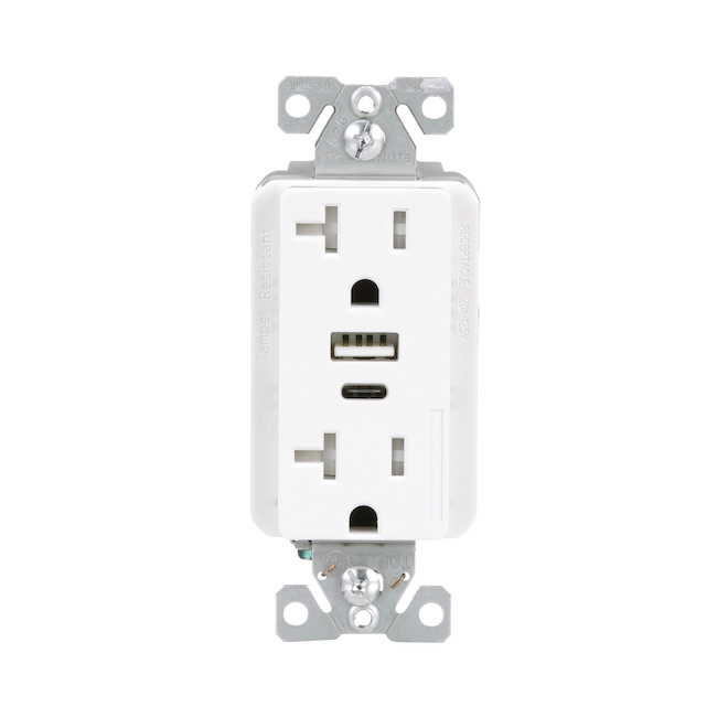 Eaton Duplex Receptacle Combined with USB Type A and Type C - White