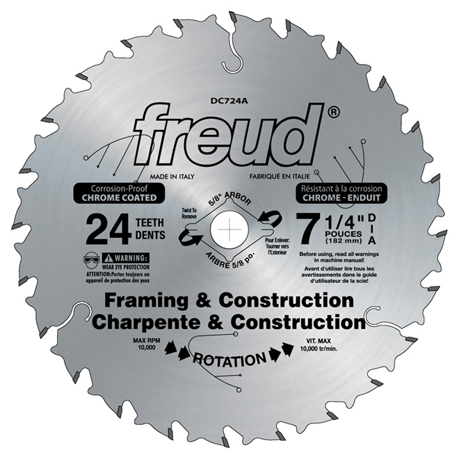 Freud Circular Saw Blade - Crosscut - 24 Teeth - Hardwood - 7 1/4-in dia