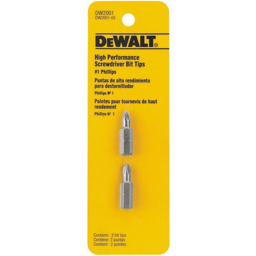 DEWALT Impact Ready Phillips Screwdriver Bit Tip - #1 x 1-in L - Hex Shank - 2 Per Pack
